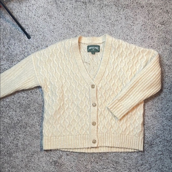 Vintage American Eagle Oversized Button Up V Neck Cream Beige Knit Sweater Small - Picture 1 of 6